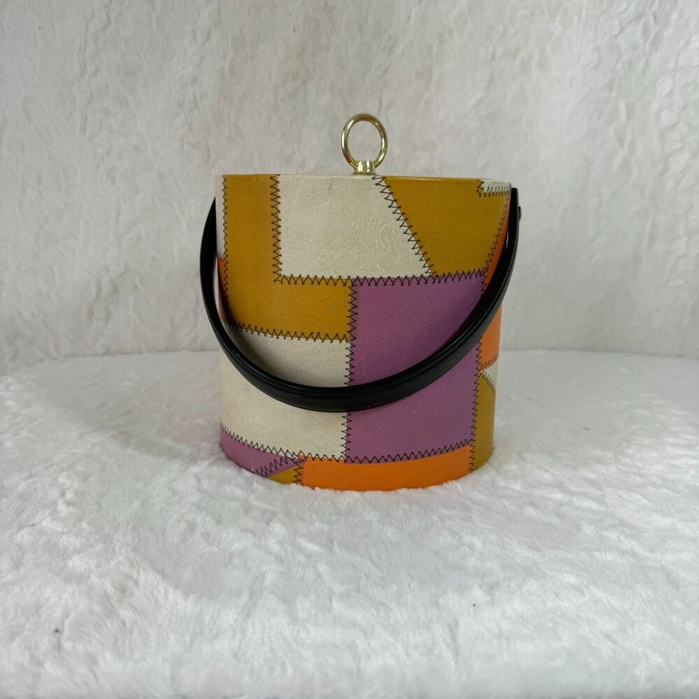 Vintage Retro Patchwork Ice Bucket With Lid & Handle 1960s 70s Hipster